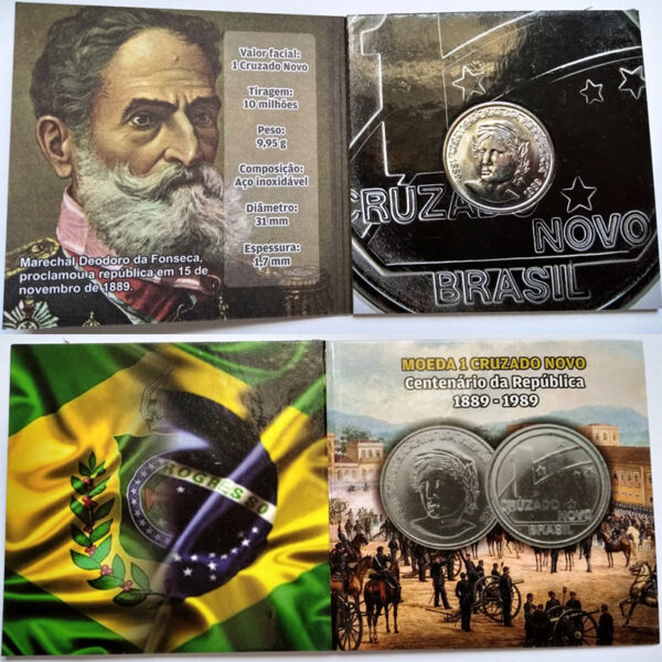 Fôlder com moeda de 1 Cruzado Novo - Centenário da Republica - 1989