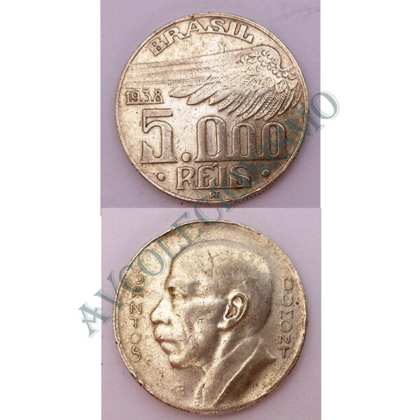 MPR 723 - Moeda 5000 réis - Prata - Santos Dumont - 1938 - MBC