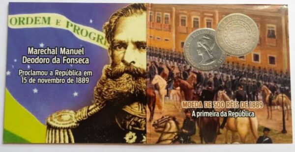 Folder com Moedas de 500 Reis - Prata - 1889 - 1ª da Republica - Brasil