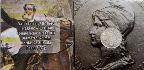 Folder com Moedas de 500 Reis - Prata - 1889 - 1ª da Republica - Brasil