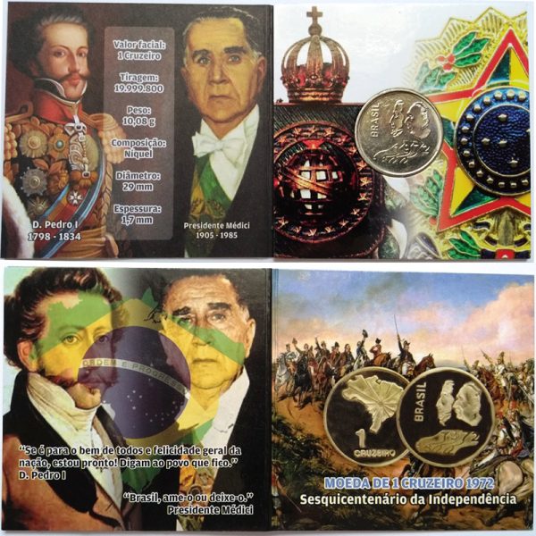 Folder com moeda de 1 Cruzeiro - Sesquicentenário da Independência - 1972