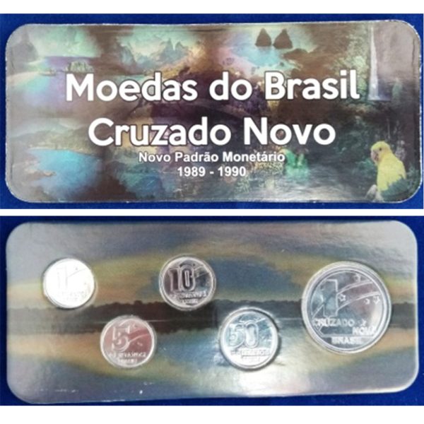 Fôlder com Serie de 5 Moedas do CRUZADO NOVO - Aço - 1989 - Brasil