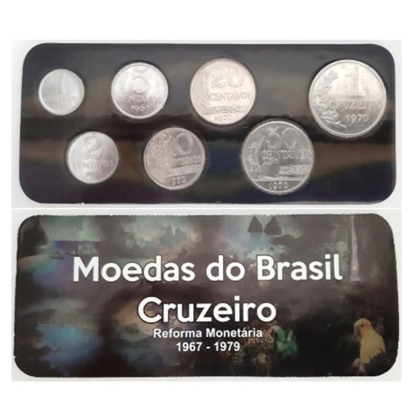 Fôlder com Serie de 7 Moedas do CRUZEIRO - Aço - Datas entre 1969-1970 - Brasil