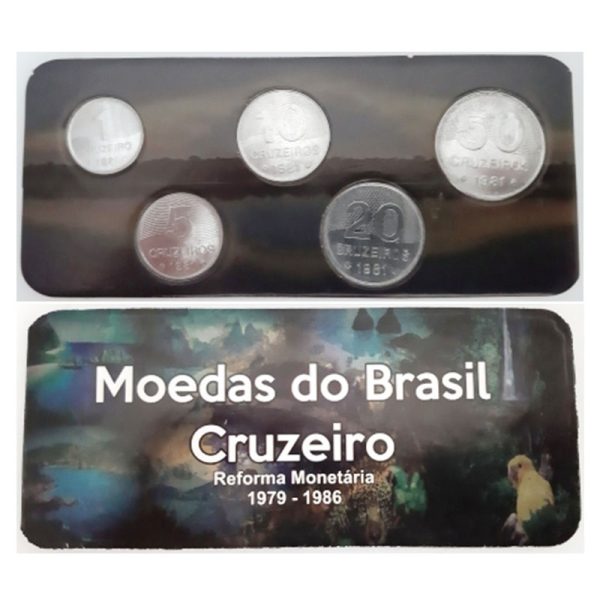 Fôlder com Serie de 5 Moedas do CRUZEIRO - Aço - Data 1981 - Brasil