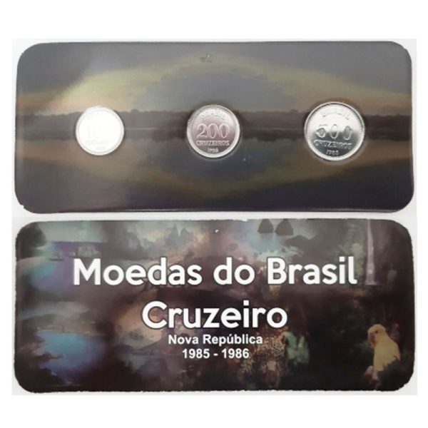 Fôlder com Serie de 3 Moedas do CRUZEIRO - Aço - Data 1986 - Brasil
