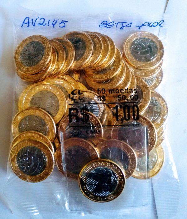 Sachê com 50 moedas - 1 Real - Brasil - 2019 - 25 Anos do REAL - Beija-Flor