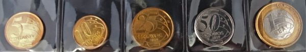 Lote com Serie de 5 Moedas da Segunda Família do Real - R$ 0,05 - R$ 0,10 - R$ 0,25 - R$ 0,50 - R$ 1,00 - 2019 - Brasil