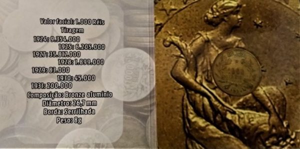 Folder com  Moedas 1000 Reis - Bronze/Alumínio - 1924 - Brasil