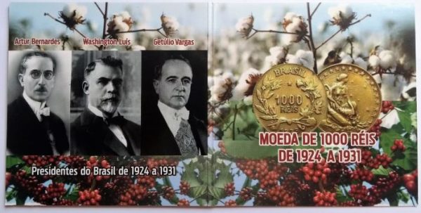 Folder com  Moedas 1000 Reis - Bronze/Alumínio - 1927 - Brasil