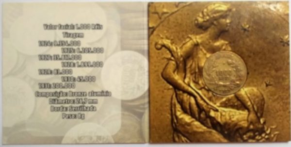 Folder com  Moedas 1000 Reis - Bronze/Alumínio - 1927 - Brasil
