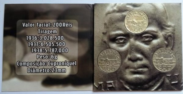 Folder com serie de Moedas de 200 Reis - Visconde de Mauá - 1936 a 1938 - Brasil