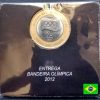 Folder/Encarte com moeda de 1 Real - Entrega da Bandeira Olimpica - 2012 - Brasil