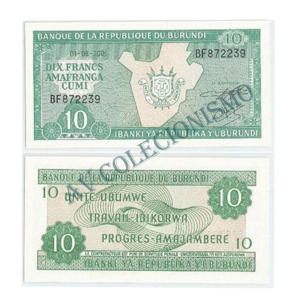 Cédula - Burundi - Km033d - 10 Francos - 2001 - FE