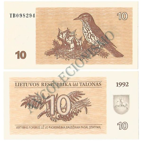 Cédula - Lituania - Km040 - 10 Talonas - 1992