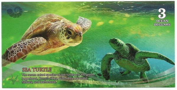 Cédula Fantasia - Oceano ATLANTICO - 3 Dólar Oceânico - Tartaruga - 2016 - FE