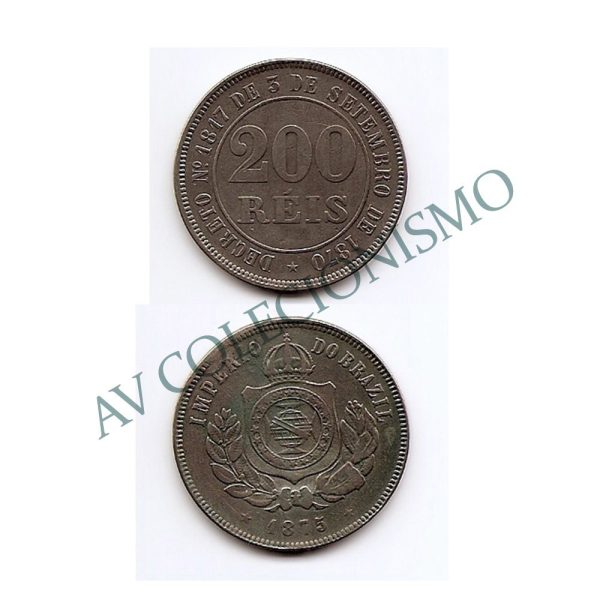MNI 025 - Moeda 200 réis - Niquel - 1875 - Rara