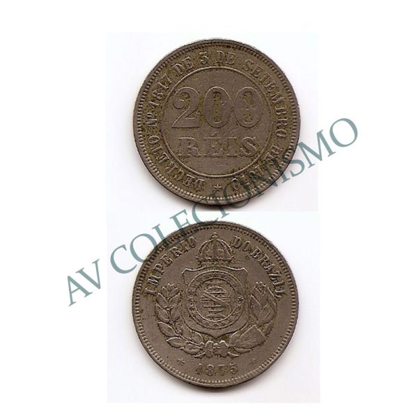 MNI 025 - Moeda 200 réis - Niquel - 1875 - Rara - MBC