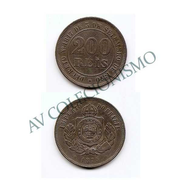 MNI 025 - Moeda 200 réis - Niquel - 1875 - Rara - MBC