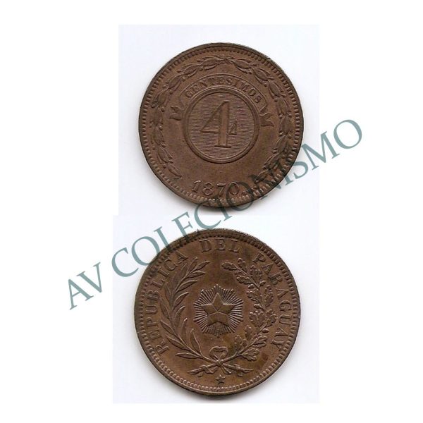 Moeda Paraguai - Km04.1 - 4 Centesimos - 1870