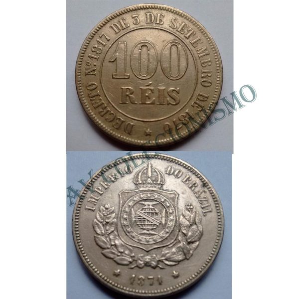 MNI 005 - Moeda 100 réis - Niquel - 1871 - SOB