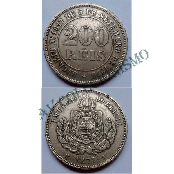 MNI 027 - Moeda 200 réis - Níquel - 1877 - SOB