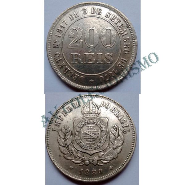 MNI 029 - Moeda 200 réis - Níquel - 1880 - SOB