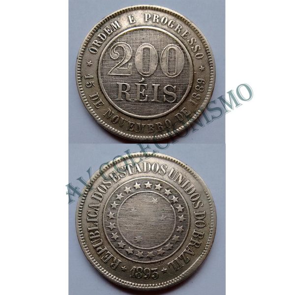 MNI 037- Moeda 200 réis - Níquel - 1893 - SOB