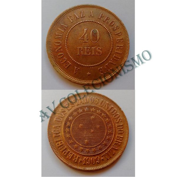 MBZ 827 - Moeda 40 Réis - Bronze - 1909 - SOB/FC