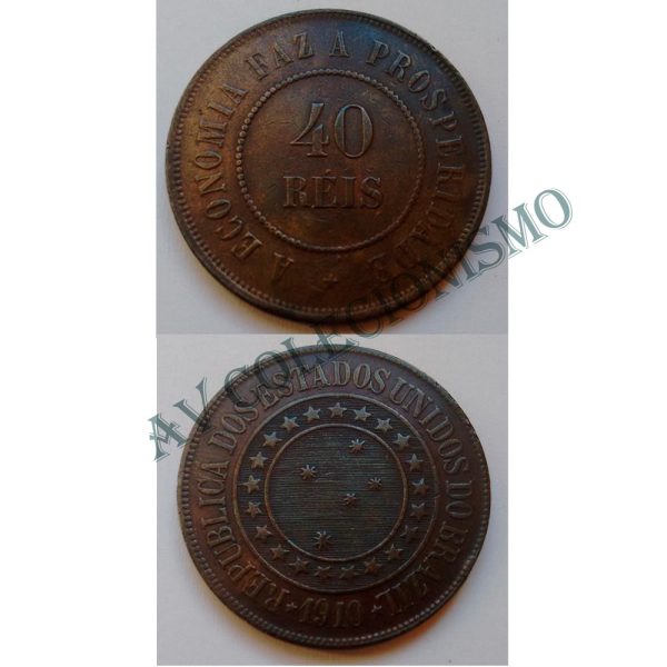 MBZ 828 - Moeda 40 Réis - Bronze - 1910 - SOB/FC