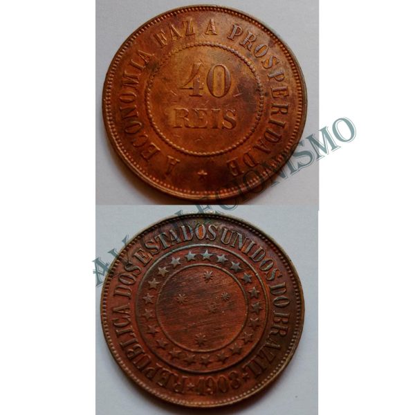 MBZ 826 - Moeda 40 Réis - Bronze - 1908 - SOB/FC