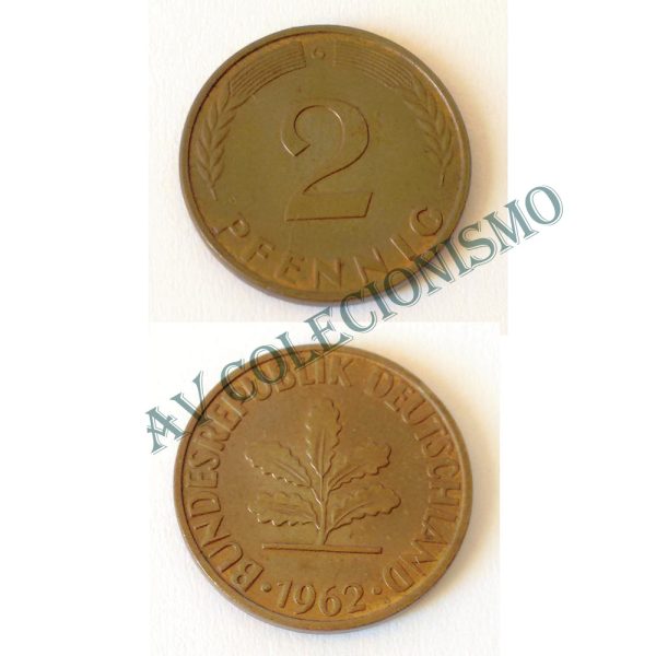 Moeda Alemanha - GFR - Km106 - 2 Pfennig - 1962G