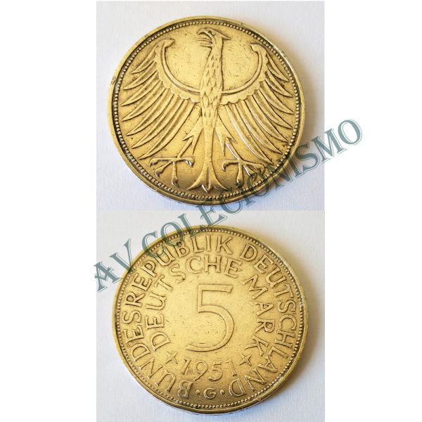 Moeda Alemanha - GFR - Km112.1 - 5 Mark - 1951G
