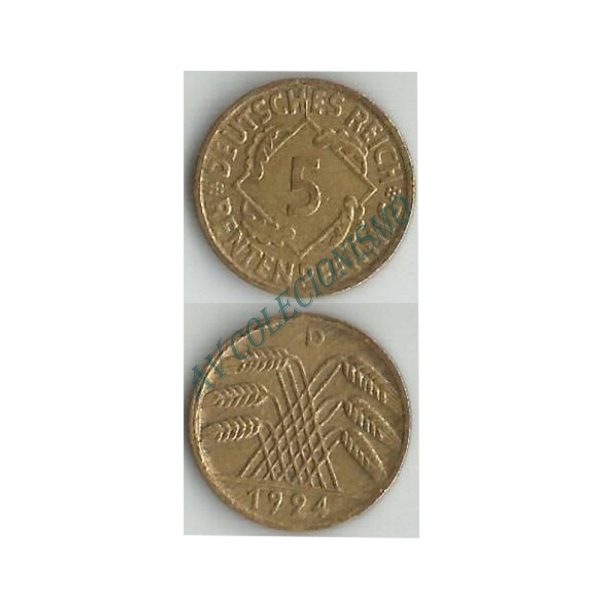 Moeda Alemanha - GWR - Km032 - 5  Pfennig - 1924D