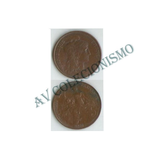 Moeda França - KM0842 - 5 Centavos - 1916