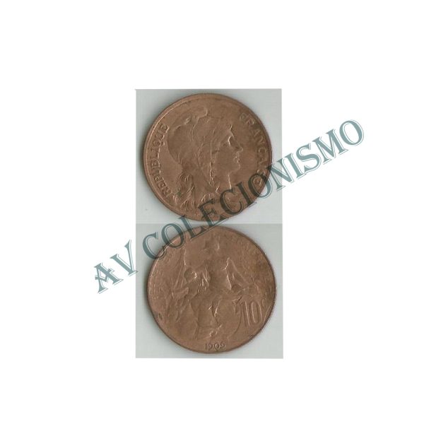 Moeda França - KM0843 - 10 Centavos - 1909