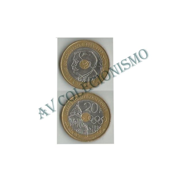 Moeda França - KM1036 - 20 Francos - 1994 - Logo Olimpico