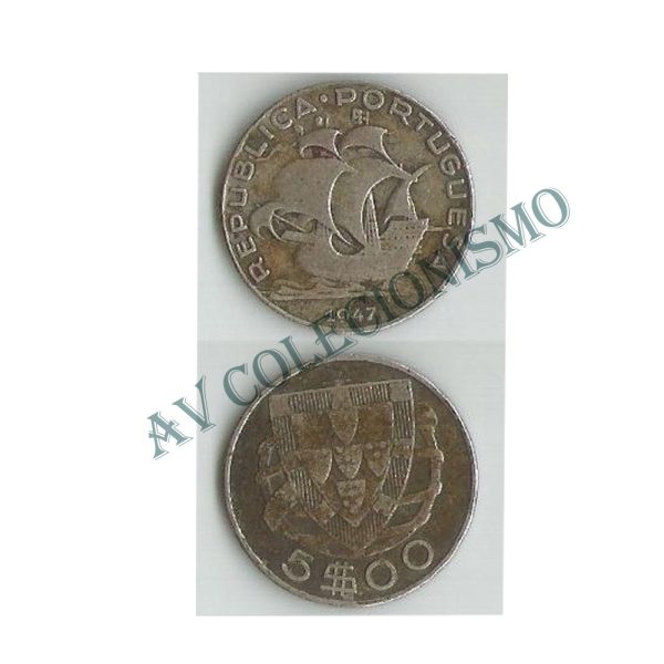 Moeda Portugal - Km581 - 5 Escudos - 1947