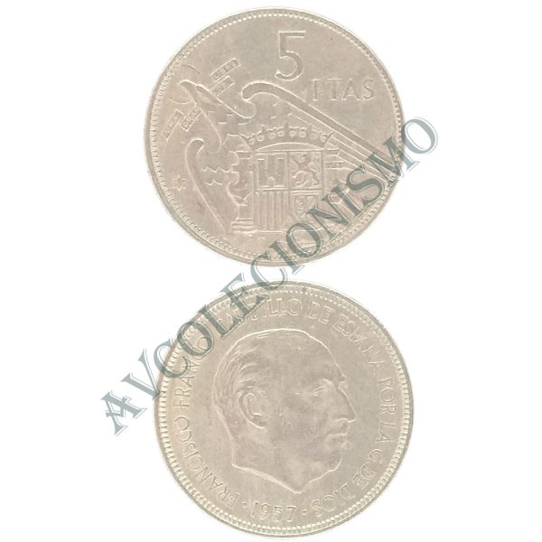 Moeda Espanha - KM0786 - 5 Pesetas - 1957