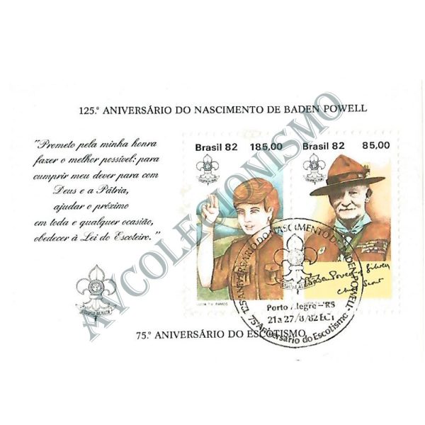 B053 CBC - Bloco 75º Aniversário do Escotismo e 125º Aniversário do nascimento de Baden-Powell - 1982