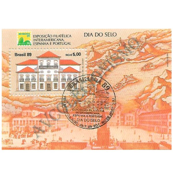 B081 CBC - Bloco Brasiliana 89 - Exposição Filatélica Interamericana, Espanha e Portugal - Dia do Selo - RJ - 1989