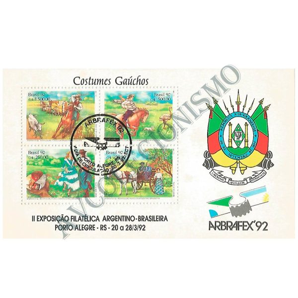 B090 CBC - Bloco ARBRAFEX 92 - II Exposição Filatélica Argentino-Brasileira Porto Alegre, Costumes Gaúchos - 1992