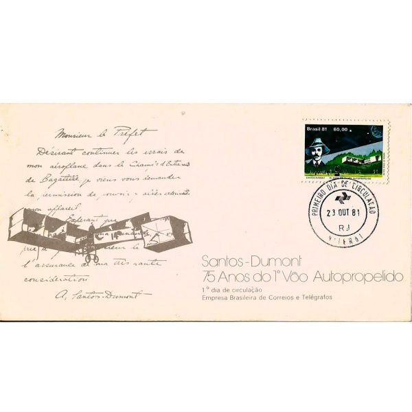 FDC235CPD - Santos Dumont - 75 anos do 1º Voo Auto propelido - 1981
