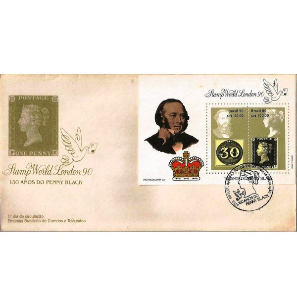 FDC500 - 150 Anos do Primeiro Selo Postal - Bloco - 1990