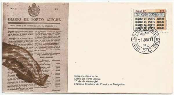 FDC120CPD -Sesquicentenário do Diário de Porto Alegre - 1977