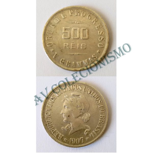 MPR 682 - Moeda 500 réis - Prata - 1907 - MBC - Reis com Acento