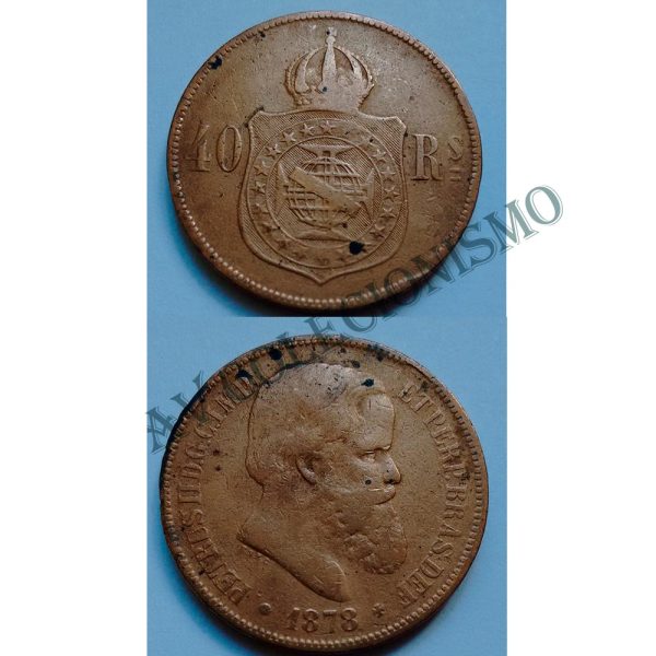 MBZ 795a - Moeda 40 Réis - Bronze - 1878 - MBC