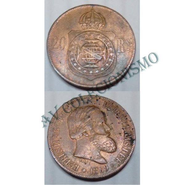 MBZ 788b - Moeda 20 Réis - Bronze - 1869 - SOB - Sem Ponto