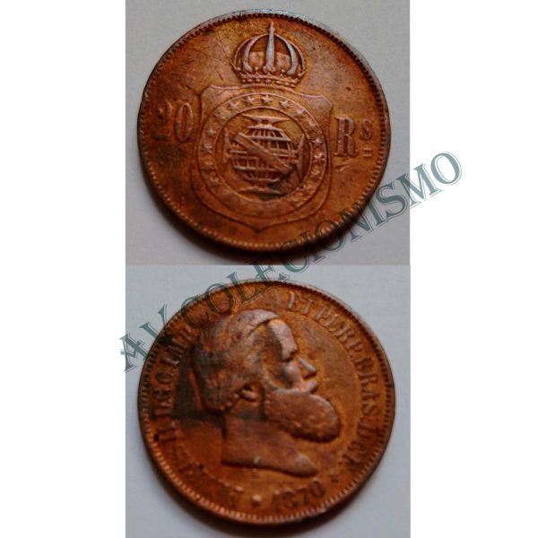 MBZ 789 - Moeda 20 Réis - Bronze - 1870 - MBC
