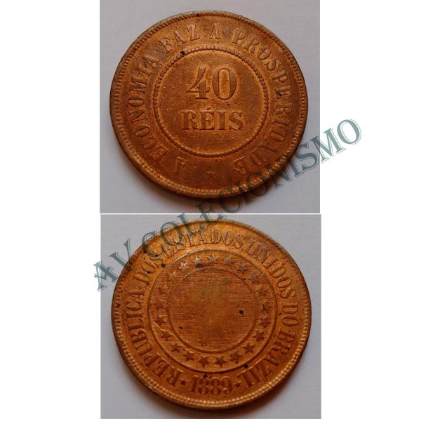 MBZ 816 - Moeda 40 Réis - Bronze - 1889 - MBC