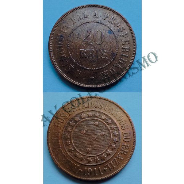 MBZ 829 - Moeda 40 Réis - Bronze - 1911 - SOB